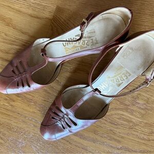 Salvatore Ferragamo Brown Leather Heels with T-Strap